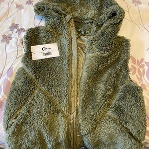 Zyia Olive Hooded Teddy Vest